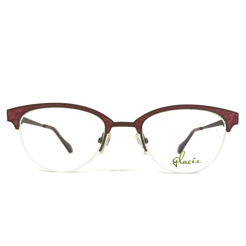 Glacee Eyeglasses Frames MOD 6705 C3 Pink Cloud Gold Cat Eye Half Rim 49-19-145